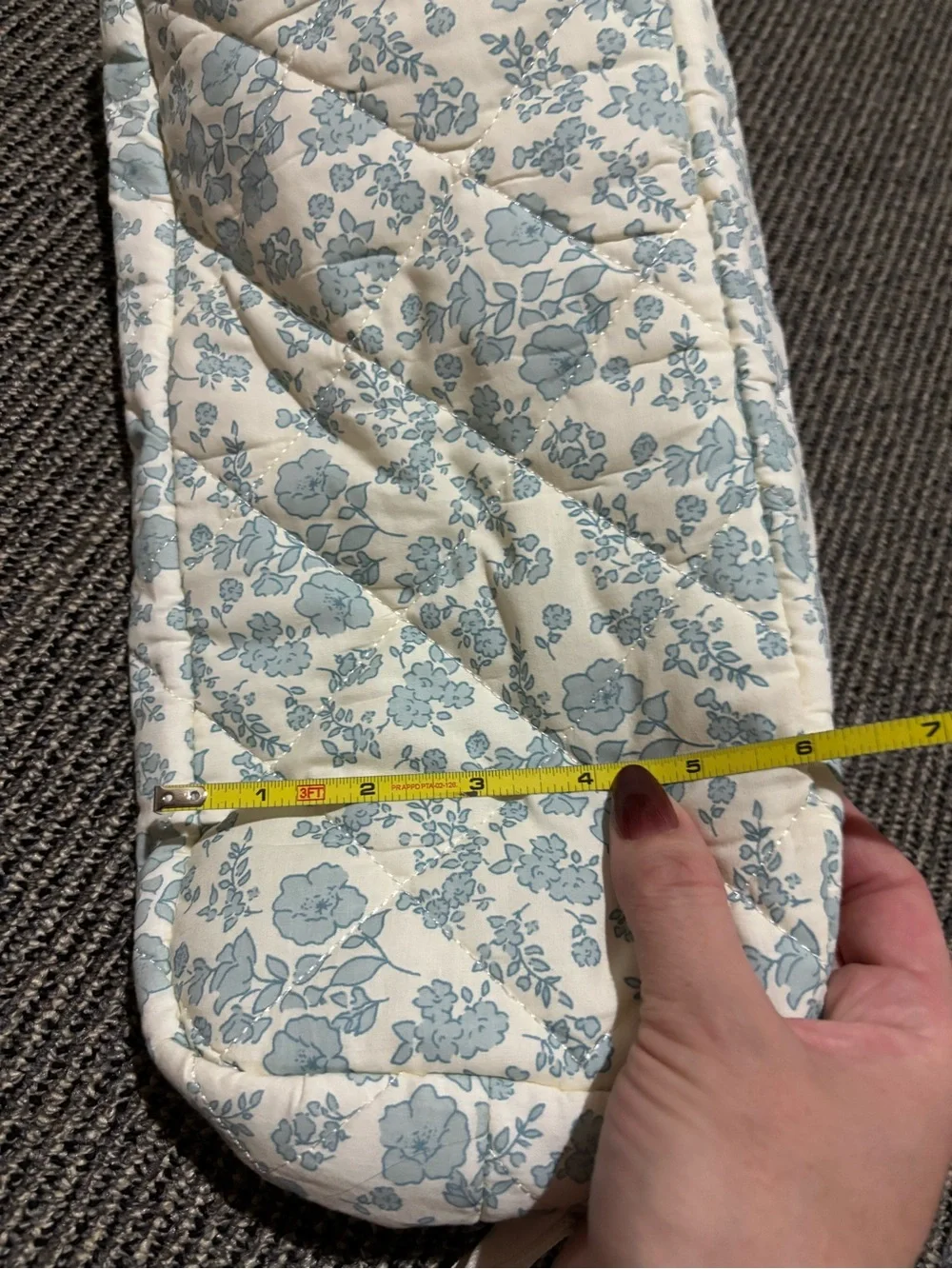 Quilted Floral Zip Cosmetic Pouch - Blue on Cream